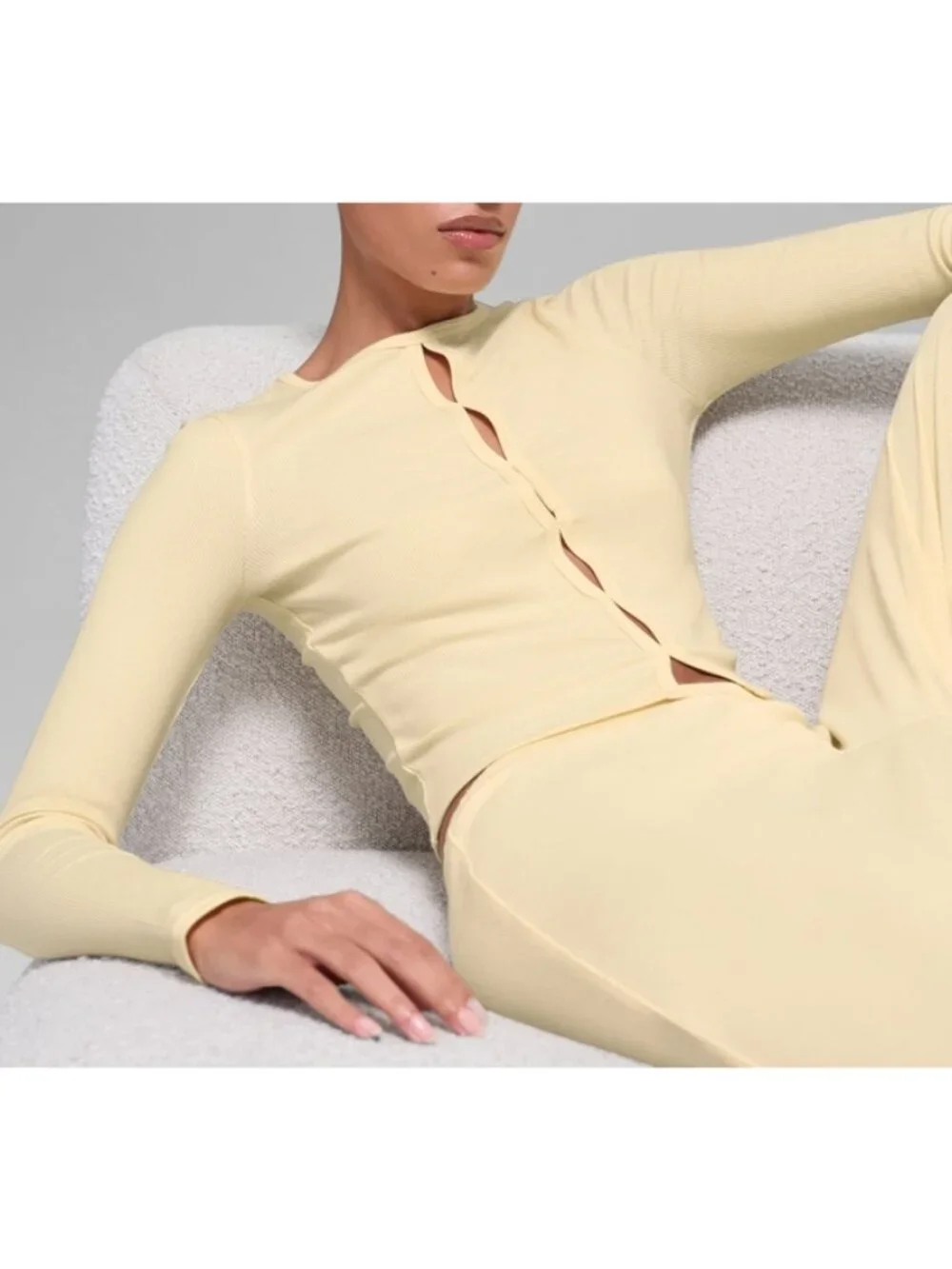 Alo Dreamlight Long Sleeve Candlelight Yellow Cut-Outs Cutouts Ribbed Stretchy S